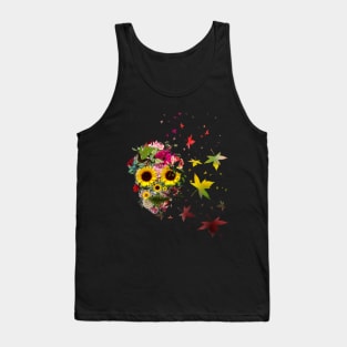 Floral Skull with sunflowers, roses and butterblies, watercolor,colorfull nature floral Tank Top